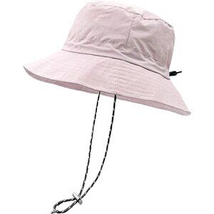 Unisex Light Pink 100% Polyester Wide Brim Boonie Waterproof Chin Strap Sun Hat